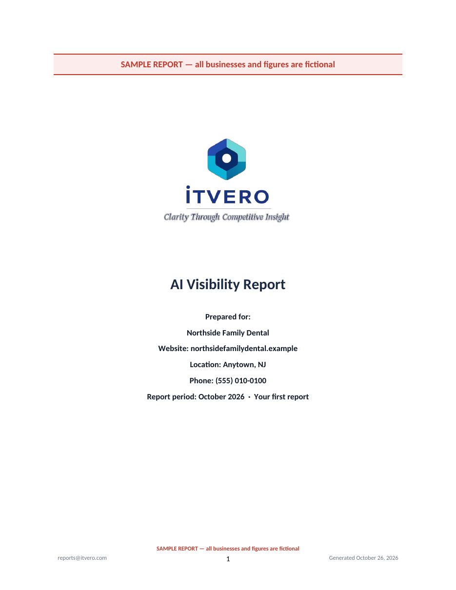 Cover page of the fictional ITVero AI Visibility sample report